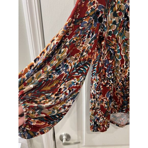 Beeson River Mixed Print Ted Green Long Balloon Sleeve V Neck Top Women Size M - Picture 5 of 6